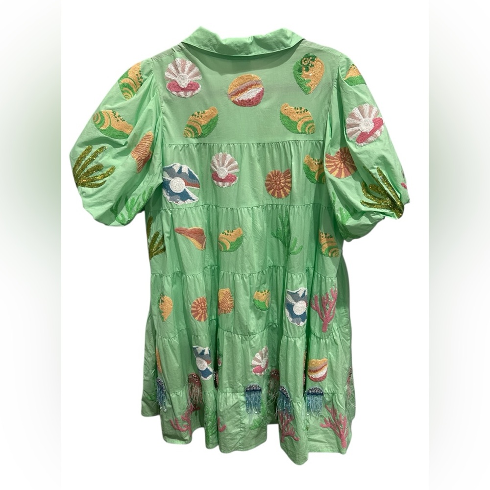 QUEEN OF SPARKLES Mint Green Embroidered Seaside Tiered Dress - Picture 4 of 14